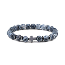 Load image into Gallery viewer, Men Natural Lava Stone Bead Bracelets Hematite Cross Rosary Meditation Prayer Jesus Bracelet Women Yoga Jewelry
