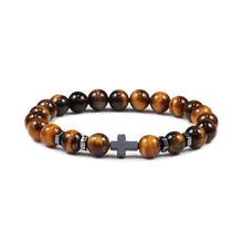 Load image into Gallery viewer, Men Natural Lava Stone Bead Bracelets Hematite Cross Rosary Meditation Prayer Jesus Bracelet Women Yoga Jewelry
