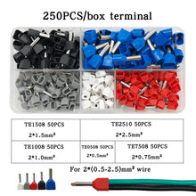 Load image into Gallery viewer, Double Wire Insulated Red Copper Crimping Terminal TE0.5-2.5mm TE0508 Cold Crimping Terminal / Cable Connector / Wire Connector
