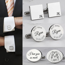 Load image into Gallery viewer, Engrave Initial Cufflinks for Wedding Birthday Groomsmen Gift Stainless Steel Cufflinks Statement Jewelry
