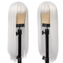 Load image into Gallery viewer, White Ladies Long Straight Hair With Bangs Cosplay 28 Inch Pure White Wig Anime Lolita Heat Resistant Fiber Synthetic Wig
