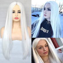 Load image into Gallery viewer, White Ladies Long Straight Hair With Bangs Cosplay 28 Inch Pure White Wig Anime Lolita Heat Resistant Fiber Synthetic Wig
