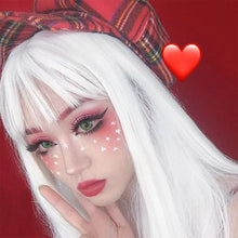 Load image into Gallery viewer, White Ladies Long Straight Hair With Bangs Cosplay 28 Inch Pure White Wig Anime Lolita Heat Resistant Fiber Synthetic Wig
