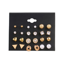 Load image into Gallery viewer, Women's Earrings Set Pearl Earrings For Women Bohemian Fashion Jewelry 2020 Geometric Crystal Heart Stud Earrings
