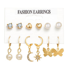 Load image into Gallery viewer, Women's Earrings Set Pearl Earrings For Women Bohemian Fashion Jewelry 2020 Geometric Crystal Heart Stud Earrings
