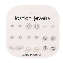 Load image into Gallery viewer, Women's Earrings Set Pearl Earrings For Women Bohemian Fashion Jewelry 2020 Geometric Crystal Heart Stud Earrings
