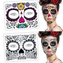 Load image into Gallery viewer, Facial makeup Sticker Special Waterproof Face tattoo Day of The Dead Skull Face dress up Halloween Temporary Tattoo Stickers
