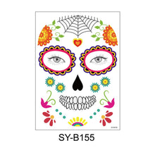 Load image into Gallery viewer, Facial makeup Sticker Special Waterproof Face tattoo Day of The Dead Skull Face dress up Halloween Temporary Tattoo Stickers

