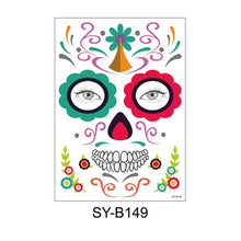 Load image into Gallery viewer, Facial makeup Sticker Special Waterproof Face tattoo Day of The Dead Skull Face dress up Halloween Temporary Tattoo Stickers
