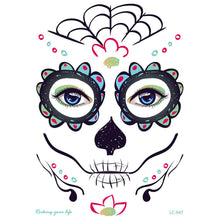 Load image into Gallery viewer, Facial makeup Sticker Special Waterproof Face tattoo Day of The Dead Skull Face dress up Halloween Temporary Tattoo Stickers
