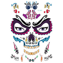 Load image into Gallery viewer, Facial makeup Sticker Special Waterproof Face tattoo Day of The Dead Skull Face dress up Halloween Temporary Tattoo Stickers
