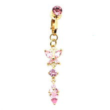 Load image into Gallery viewer, Fashion Faux Body Piercing Jewelry Fake Belly Piercing Butterfly Navel Rings CZ Clip on Belly Button Ring Non Piercing Jewelry
