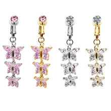 Load image into Gallery viewer, Fashion Faux Body Piercing Jewelry Fake Belly Piercing Butterfly Navel Rings CZ Clip on Belly Button Ring Non Piercing Jewelry
