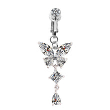 Load image into Gallery viewer, Fashion Faux Body Piercing Jewelry Fake Belly Piercing Butterfly Navel Rings CZ Clip on Belly Button Ring Non Piercing Jewelry

