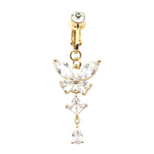 Load image into Gallery viewer, Fashion Faux Body Piercing Jewelry Fake Belly Piercing Butterfly Navel Rings CZ Clip on Belly Button Ring Non Piercing Jewelry
