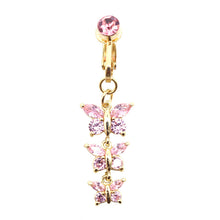 Load image into Gallery viewer, Fashion Faux Body Piercing Jewelry Fake Belly Piercing Butterfly Navel Rings CZ Clip on Belly Button Ring Non Piercing Jewelry
