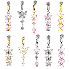 Load image into Gallery viewer, Fashion Faux Body Piercing Jewelry Fake Belly Piercing Butterfly Navel Rings CZ Clip on Belly Button Ring Non Piercing Jewelry
