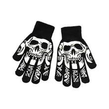 Load image into Gallery viewer, Fashion Skull Knitted Women Men Winter Scarf Skeleton Scarves Party Wraps with Black Fringe Luminous Skull Gloves
