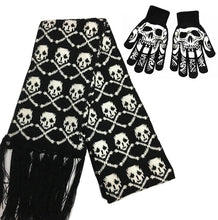 Load image into Gallery viewer, Fashion Skull Knitted Women Men Winter Scarf Skeleton Scarves Party Wraps with Black Fringe Luminous Skull Gloves
