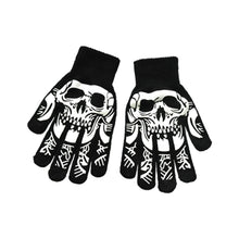 Load image into Gallery viewer, Fashion Skull Knitted Women Men Winter Scarf Skeleton Scarves Party Wraps with Black Fringe Luminous Skull Gloves

