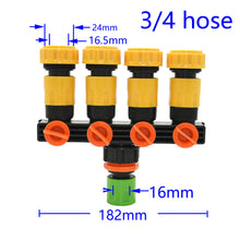 Load image into Gallery viewer, Female 1/2" 3/4" 1" To 1/2 3/4 Hose 4-Way Garden Tap Hose Water Splitter 16MM 20MM Shunt Four Outlets Irrigation Valve
