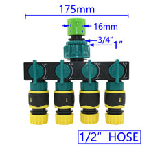 Load image into Gallery viewer, Female 1/2" 3/4" 1" To 1/2 3/4 Hose 4-Way Garden Tap Hose Water Splitter 16MM 20MM Shunt Four Outlets Irrigation Valve
