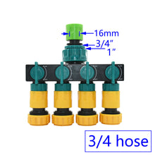 Load image into Gallery viewer, Female 1/2" 3/4" 1" To 1/2 3/4 Hose 4-Way Garden Tap Hose Water Splitter 16MM 20MM Shunt Four Outlets Irrigation Valve

