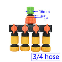 Load image into Gallery viewer, Female 1/2" 3/4" 1" To 1/2 3/4 Hose 4-Way Garden Tap Hose Water Splitter 16MM 20MM Shunt Four Outlets Irrigation Valve
