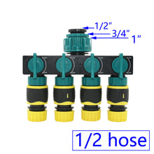 Load image into Gallery viewer, Female 1/2" 3/4" 1" To 1/2 3/4 Hose 4-Way Garden Tap Hose Water Splitter 16MM 20MM Shunt Four Outlets Irrigation Valve
