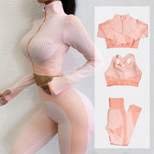 Load image into Gallery viewer, Yoga Sets Long Sleeve Shirt+Sport Bra+Seamless Leggings Workout Running Clothing Gym Wear
