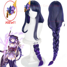 Load image into Gallery viewer, Game  Genshin Impact Raiden Shogun Cosplay Wig Pre Styled 110cm Long Heat Resistant Synthetic Purple Mixed Color Baal Wigs
