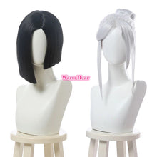 Load image into Gallery viewer, Game Valorant Viper Short Straight Black Cosplay Wig Jett Silvery White Wig Heat Resistant Synthetic Hair Wigs + a wig cap
