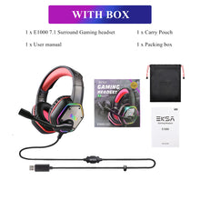 Load image into Gallery viewer, E1000 Gaming Headset 7.1 Surround Sound Wired Headset Gamer PC For PS4 with RGB Light Noise Cancelling Mic Gaming Headphone
