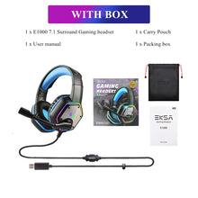 Load image into Gallery viewer, E1000 Gaming Headset 7.1 Surround Sound Wired Headset Gamer PC For PS4 with RGB Light Noise Cancelling Mic Gaming Headphone
