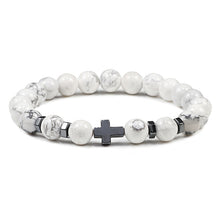 Load image into Gallery viewer, Prayer Men Natural Stone Wood Beads Rosary Hematite Cross Bracelets Onyx Meditation Bracelet Women Yoga Jewelry Homme Pulsera
