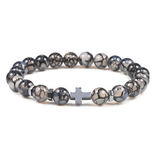 Load image into Gallery viewer, Prayer Men Natural Stone Wood Beads Rosary Hematite Cross Bracelets Onyx Meditation Bracelet Women Yoga Jewelry Homme Pulsera
