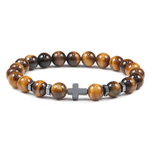 Load image into Gallery viewer, Prayer Men Natural Stone Wood Beads Rosary Hematite Cross Bracelets Onyx Meditation Bracelet Women Yoga Jewelry Homme Pulsera
