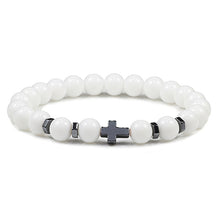 Load image into Gallery viewer, Prayer Men Natural Stone Wood Beads Rosary Hematite Cross Bracelets Onyx Meditation Bracelet Women Yoga Jewelry Homme Pulsera
