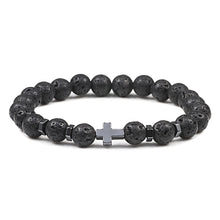 Load image into Gallery viewer, Prayer Men Natural Stone Wood Beads Rosary Hematite Cross Bracelets Onyx Meditation Bracelet Women Yoga Jewelry Homme Pulsera
