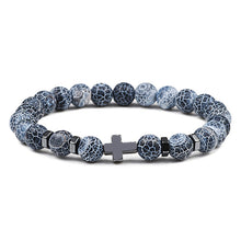 Load image into Gallery viewer, Prayer Men Natural Stone Wood Beads Rosary Hematite Cross Bracelets Onyx Meditation Bracelet Women Yoga Jewelry Homme Pulsera
