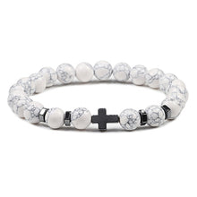 Load image into Gallery viewer, Prayer Men Natural Stone Wood Beads Rosary Hematite Cross Bracelets Onyx Meditation Bracelet Women Yoga Jewelry Homme Pulsera
