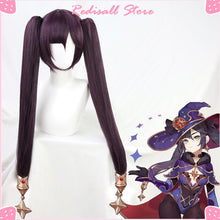 Load image into Gallery viewer, Free Wig Cap Genshin Impact Mona Cosplay Dark Purple Wig Pigtails Synthetic Long Straight Heat Resistant Halloween Women
