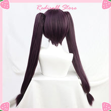 Load image into Gallery viewer, Free Wig Cap Genshin Impact Mona Cosplay Dark Purple Wig Pigtails Synthetic Long Straight Heat Resistant Halloween Women
