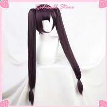 Load image into Gallery viewer, Free Wig Cap Genshin Impact Mona Cosplay Dark Purple Wig Pigtails Synthetic Long Straight Heat Resistant Halloween Women
