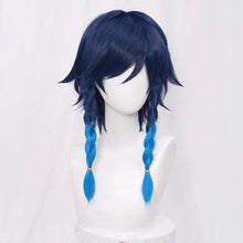 Load image into Gallery viewer, Genshin Impact Venti 50cm Wigs Gradient Blue Short Braided Heat Resistant Synthetic Hair Game Anime Cosplay Halloween + Wig Cap
