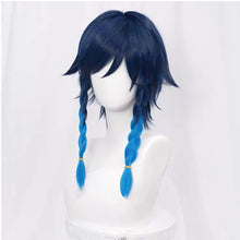Load image into Gallery viewer, Genshin Impact Venti 50cm Wigs Gradient Blue Short Braided Heat Resistant Synthetic Hair Game Anime Cosplay Halloween + Wig Cap
