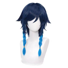 Load image into Gallery viewer, Genshin Impact Venti 50cm Wigs Gradient Blue Short Braided Heat Resistant Synthetic Hair Game Anime Cosplay Halloween + Wig Cap
