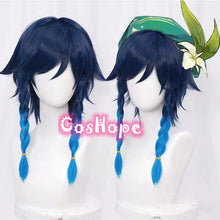Load image into Gallery viewer, Genshin Impact Venti Cosplay Wig Unisex 50cm Blue Wig Cosplay Anime Cosplay Braid Wigs Heat Resistant Synthetic Wigs Halloween
