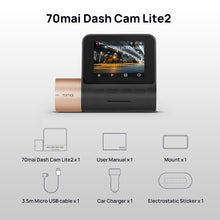 Load image into Gallery viewer, Global Version 70mai Dash Cam Lite2 HD1080P Car DVR External GPS Built-in Wifi 24 Hours Parking Monitoring Multi-language
