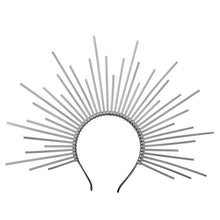 Load image into Gallery viewer, Gold Spike Halo Crown Headpiece Fairy Lolita Women Sunburst Elf Wedding Bridals PLASTIC ZIP TIE Wrap Hair Band Headdress
